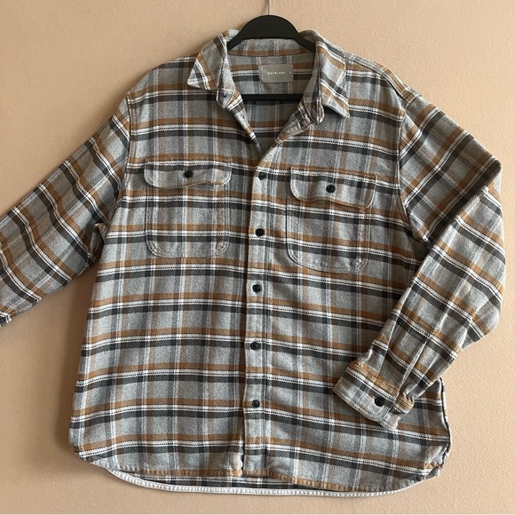 EVERLANE The Heavyweight Overshirt Uniform Tobacco Brown Heather Grey Plaid XL - Picture 1 of 15